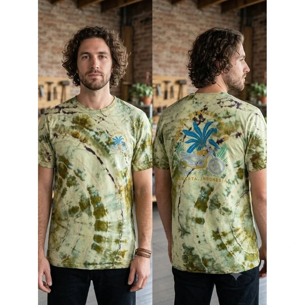Roark T-Shirt CUSTOM Medium Green Tie Dye Bengkel Motor Jakarta Graphic